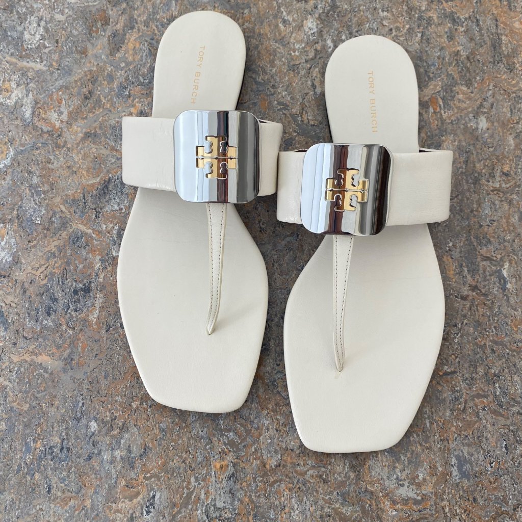 New Tory Burch Georgia Logo Sandals Shoes Ivory
